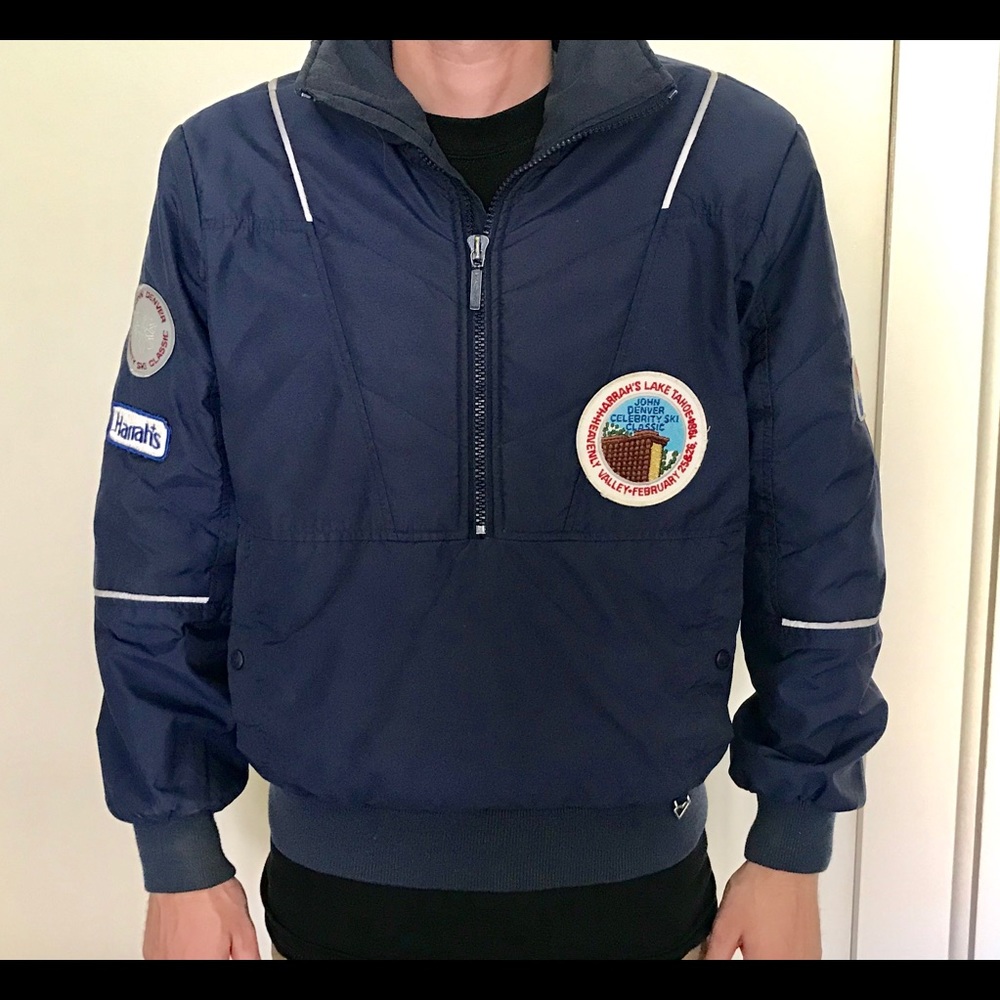 Men’s Navy Vintage Ski Jacket with Patches - Large